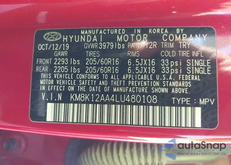 2020 Hyundai Kona Se из США, поврежденный, VIN KM8K12AA4LU480108